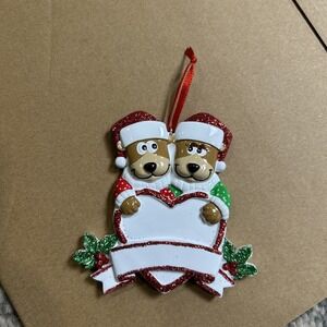 Christmas Holiday Ornament Two Bears And Heart Can Be Personalized New